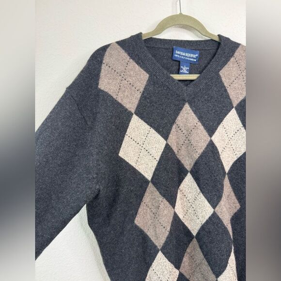 Davis & Squire Men’s Sz L 100% Cashmere Argyle V-Neck Sweater Pullover Grandpa - Picture 2 of 4